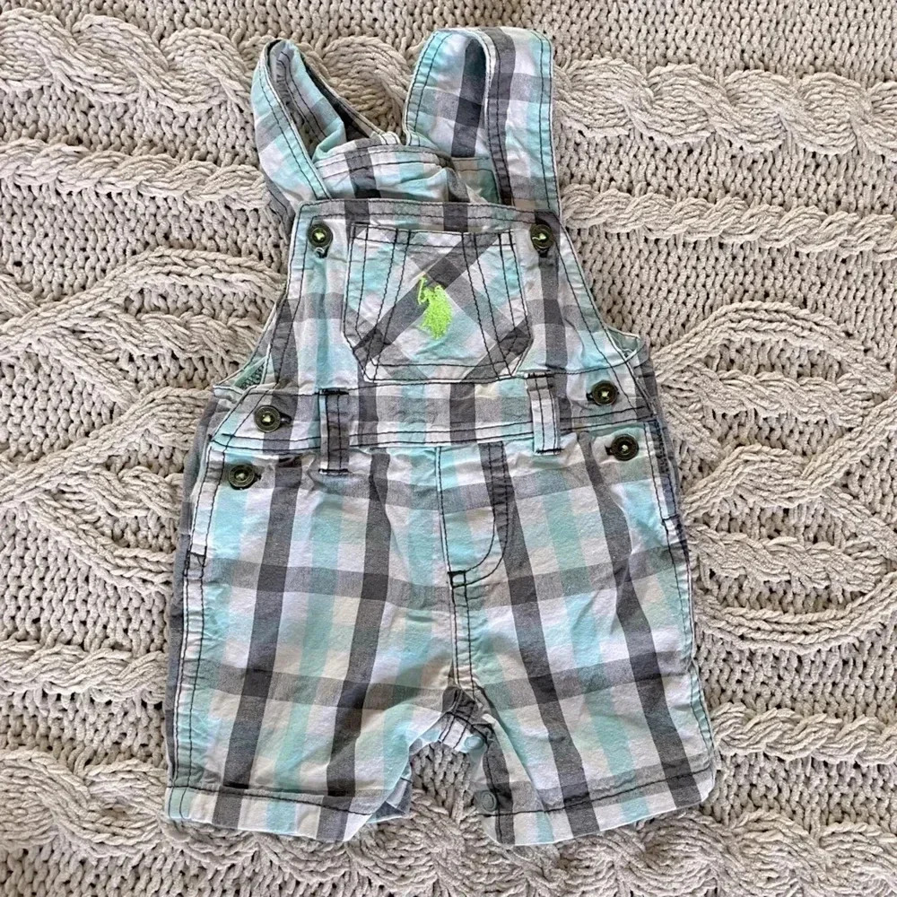 3-6 months US Polo Assn. blue plaid overalls